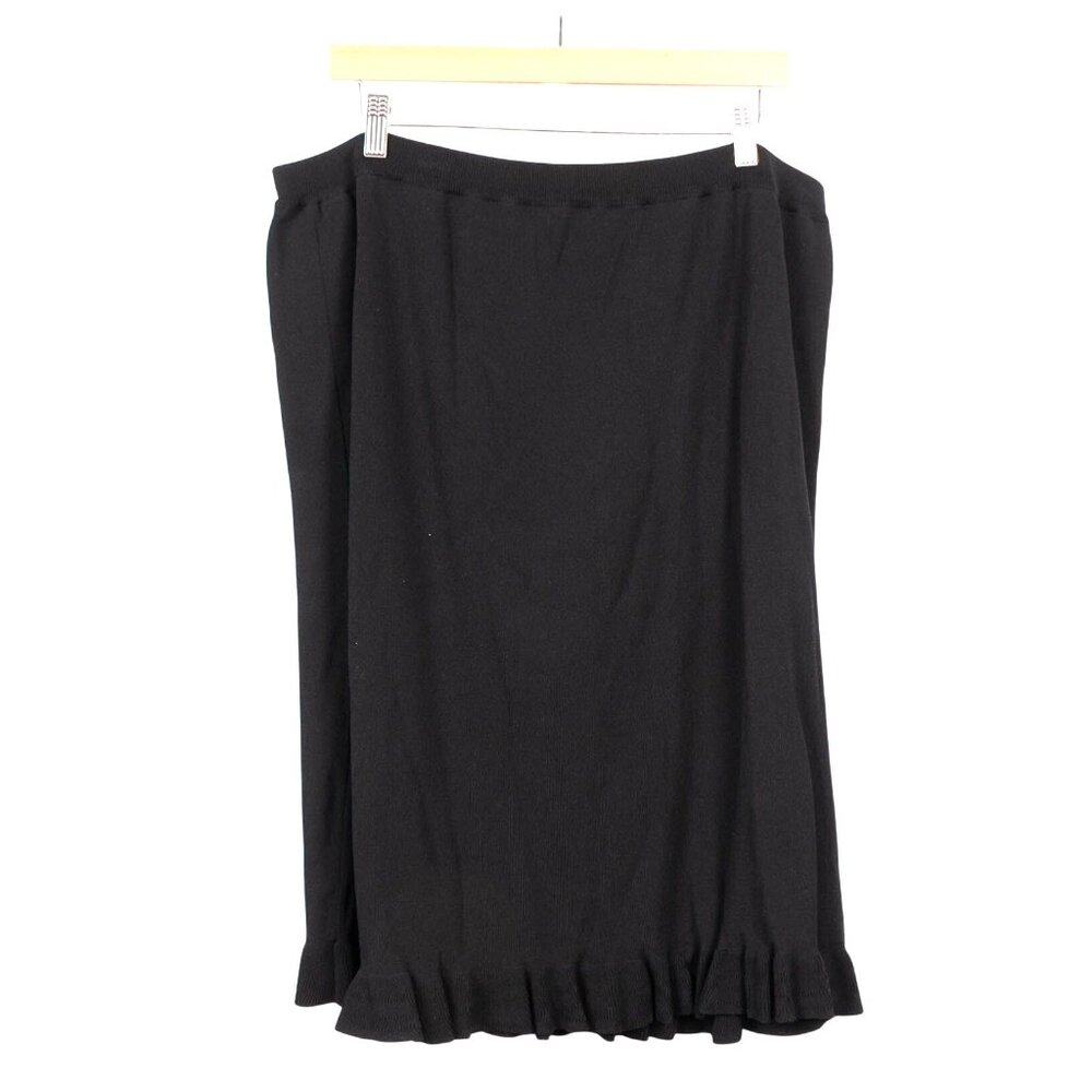 Dressbarn Stretch Skirt 18 20 Womens Black Travel Ruffle Midi Career Casual